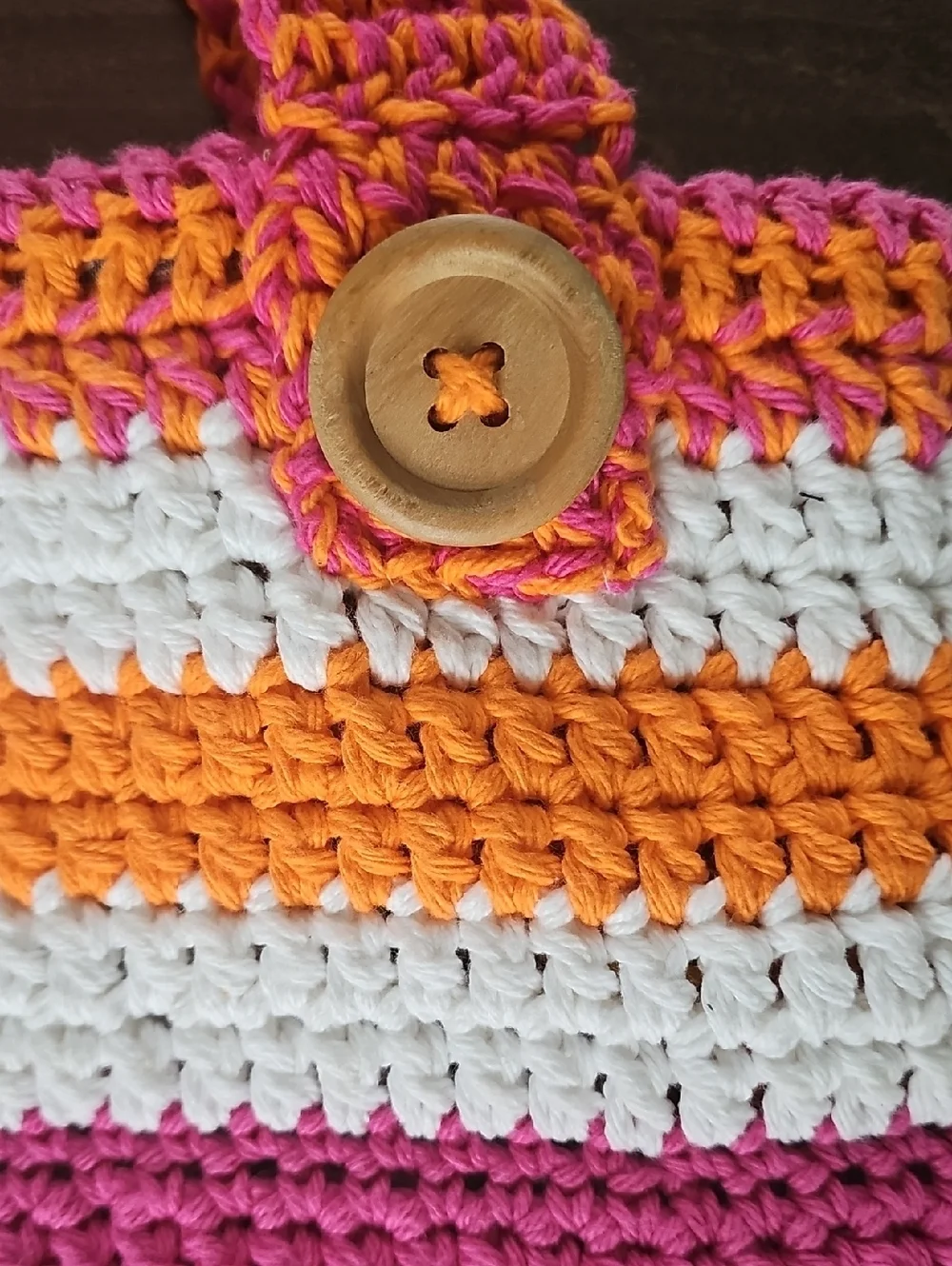 Rare Beautiful Colorful Reversible Pink, Orange & White Crocheted Tote Bag/Purse